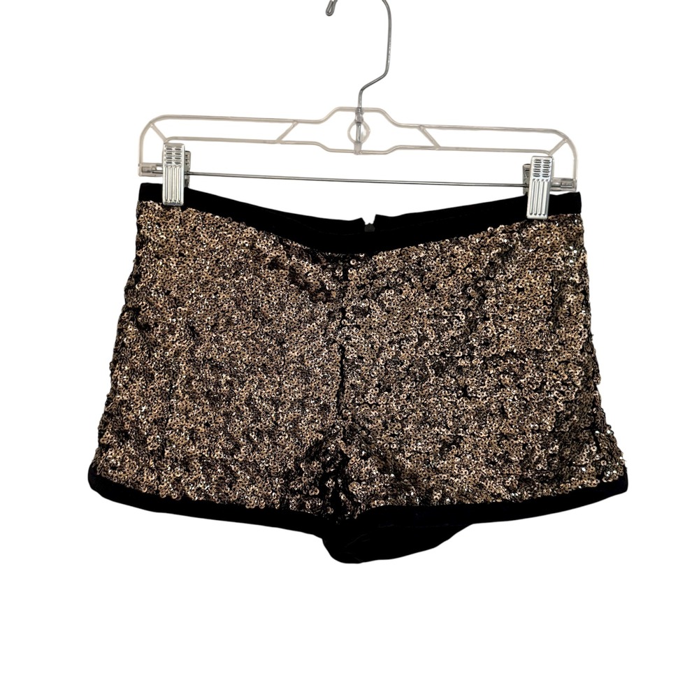 Sparkling Gold Sequin Shorts Black Trim Mango Casual Women's Size 2 Party Night